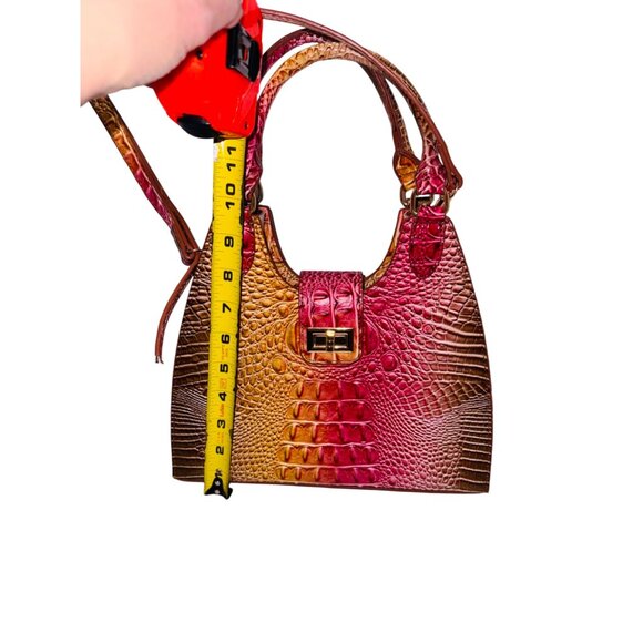 Croc Embossed Faux Leather Handbag Gradient Pink & Yellow Adjustable Strap - Picture 11 of 11